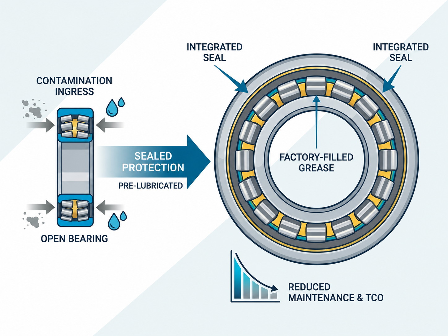Sealed Spherical Roller Bearing internal mechanics and outer seals.png